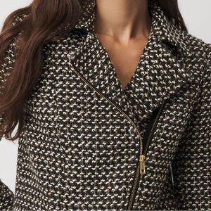 White House Black Market Black and White Tweed Teddy Jacket